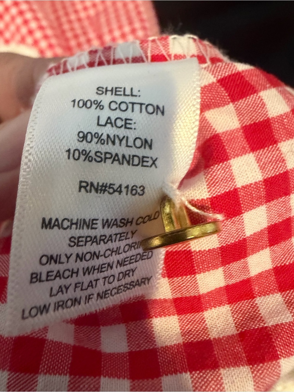 Marc New York Red White Gingham Check Lace Yoke Bell Sleeve Blouse Top L - Picture 9 of 11